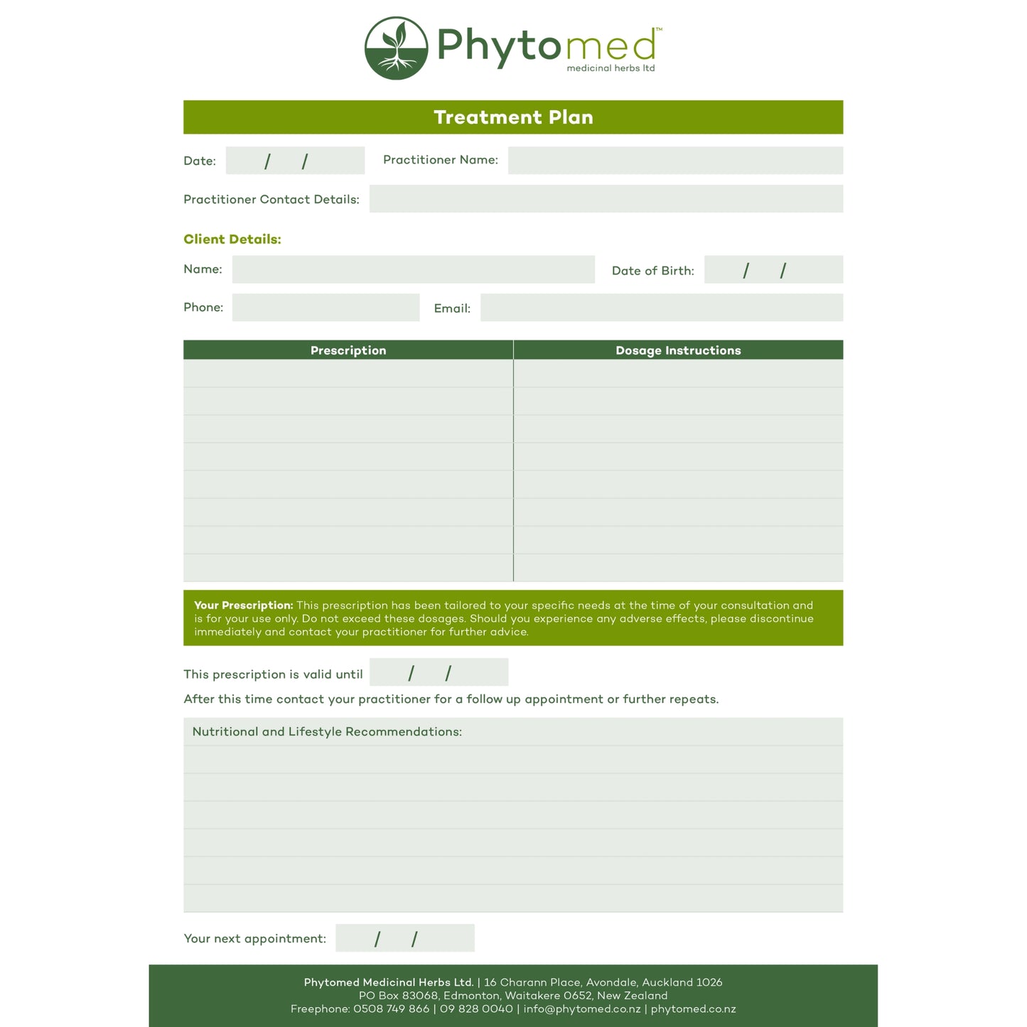 Treatment Plan Notepad